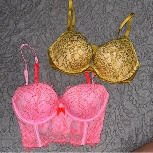 Bundle of Two Victoria’s Secret Bras Pink Gold 32 C D